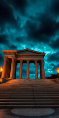 Fototapeta premium Majestic Ancient Temple Ruins Against a Vibrant Sky,Ancient Greek temple in Athens, showcasing the history, philosophy