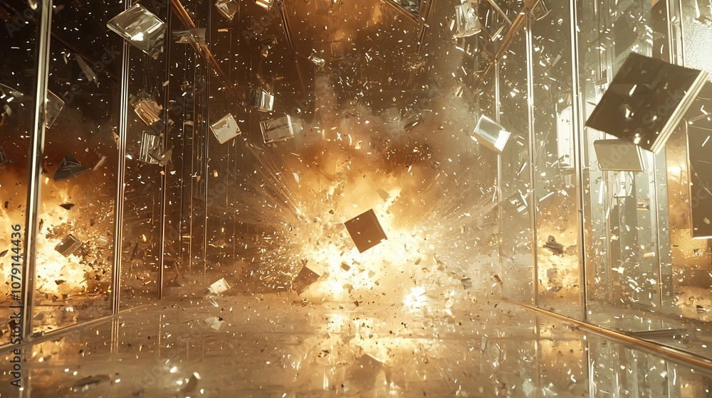 Poster explosive kaleidoscope a mirrored blast captured in dynamic fragmentation