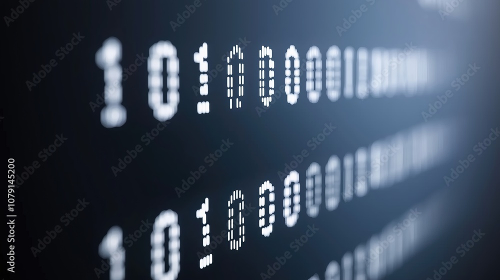 Poster computer screen with a series of numbers and the word 