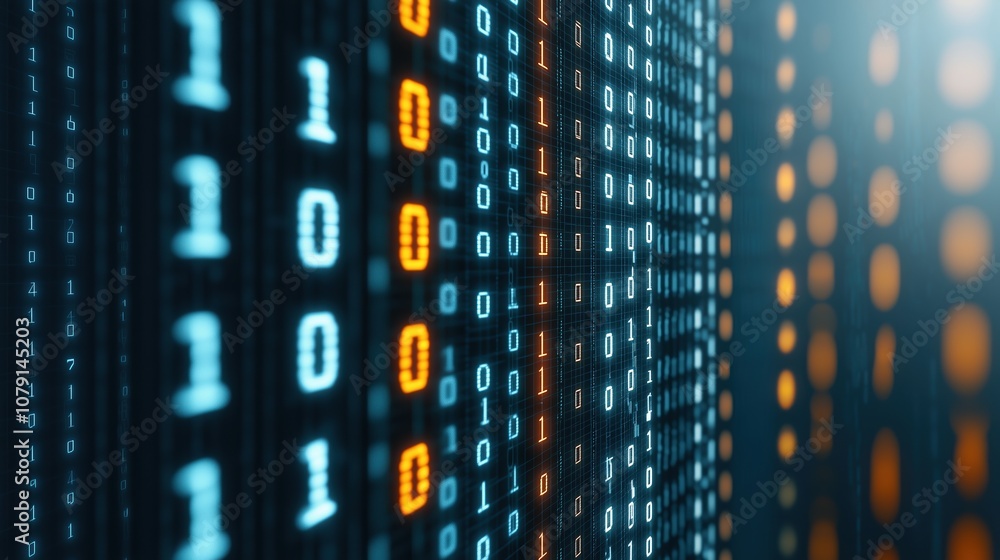 Aufkleber Computer screen with a lot of numbers and the numbers are in different colors. The numbers are in a row and are in different sizes