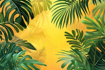 Tropical Monstera Art. Abstract Botanical Design with Yellow Background
