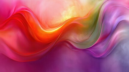 Fototapeta premium Colorful, abstract painting with a purple background and a red, orange, and green wave. The painting is full of energy and movement, with the colors blending together to create a dynamic