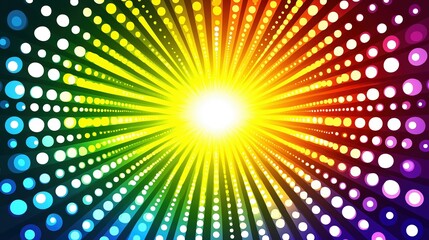 Colorful, bright, and dynamic image of a rainbow with a white circle in the center. The image is full of energy and excitement, and it conveys a sense of joy and happiness