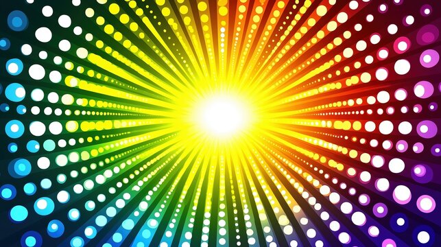 Colorful, bright, and dynamic image of a rainbow with a white circle in the center. The image is full of energy and excitement, and it conveys a sense of joy and happiness