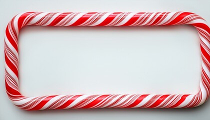 Fototapeta premium Christmas candy cane red and white striped rectangle frame. Festive striped candy lollipop pattern