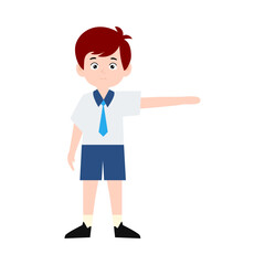 boy different pose activity school isolated on white background, uniform school white blue