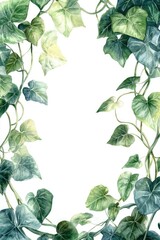 Enchanting Ivy Frame with Lush Green Leaves, Watercolor Illustration on White Background