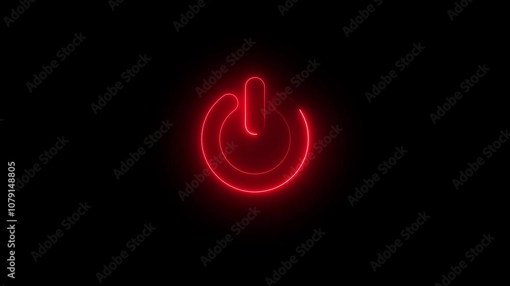 Poster neon glowing power button icon animated on a black background. glowing neon power icon sign animatio