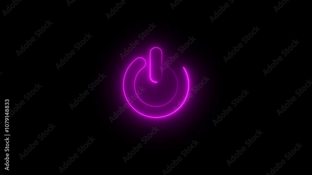 Poster neon glowing power button icon animated on a black background. glowing neon power icon sign animatio