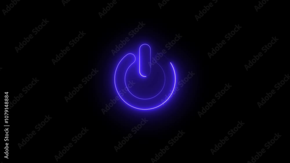 Poster neon glowing power button icon animated on a black background. glowing neon power icon sign animatio