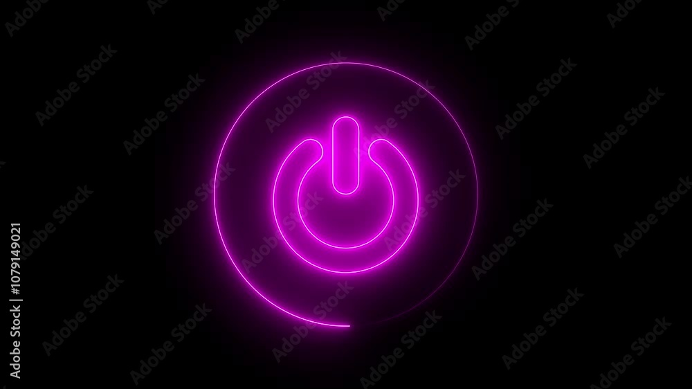 Poster neon glowing power button icon animated on a black background. glowing neon power icon sign with neo