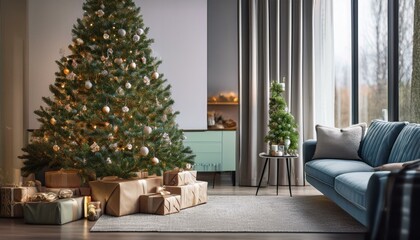 Christmas tree and gifts in the living room