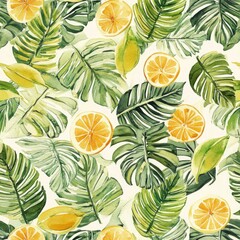 Fototapeta premium Tropical Citrus Delight. Watercolor Botanical Illustration of Fresh Lemons, Grapefruits, and Limes Seamless Pattern.