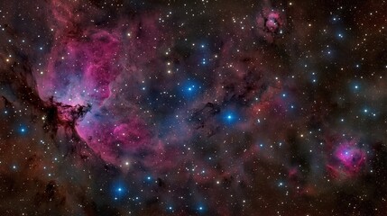 Obraz premium Beautiful and colorful image of the night sky with a purple and blue hue. The stars are scattered throughout the sky, creating a sense of depth and wonder