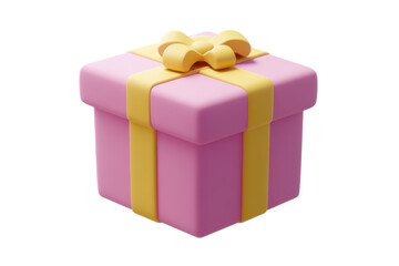 Obraz premium Bright pink cartoon gift box with yellow ribbon isolated 
