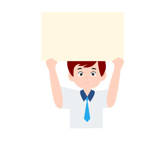 boy different pose activity school isolated on white background, uniform school white blue