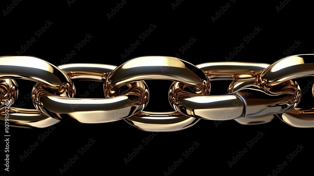 Poster a close-up view of a shiny gold chain against a black background, showcasing its intricate links and
