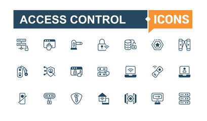 Set of Access Control line icons. Contains such icons as encryption, system, information, digital, definition. Modern thin icons.