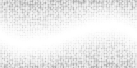 Wavy binary code halftone gradient bg. Ones and zeros in oval gradation black and white texture. Digital system language. Computer encoding abstract background