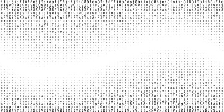 Wavy binary code halftone gradient bg. Ones and zeros in oval gradation black and white texture. Digital system language. Computer encoding abstract background