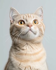 Obraz premium Portrait of a Scottish Fold Cat with Folded Ears and Large Round Eyes, Ideal for Cat Lovers and Breed Enthusiasts