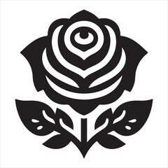 An illustration of a rose in black and white with another rose in the center