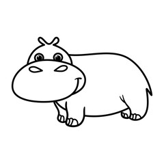 Cartoon Hippo Vector Illustration. This is a black and white line art illustration of a cute, cartoon-style hippopotamus. The hippo has a large, rounded snout with two small oval nostrils.
