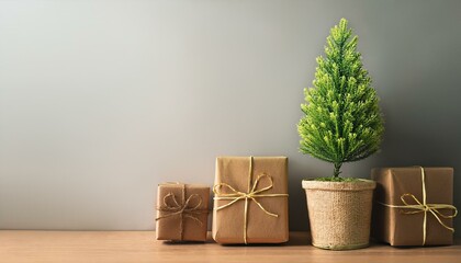 New Year tree mini plant with gift boxes