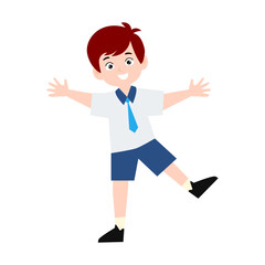 boy different pose activity school isolated on white background, uniform school white blue