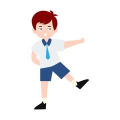 boy different pose activity school isolated on white background, uniform school white blue