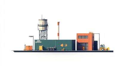 Fototapeta premium Shipping container in maritime transport flat design side view industrial theme 3D illustration, isolated on white background