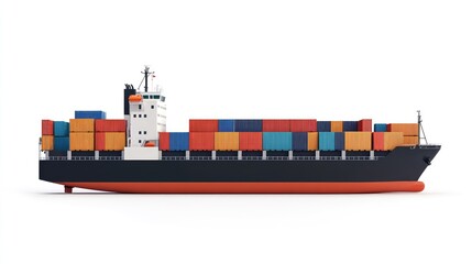 Shipping container in maritime transport flat design side view industrial theme 3D illustration, isolated on white background