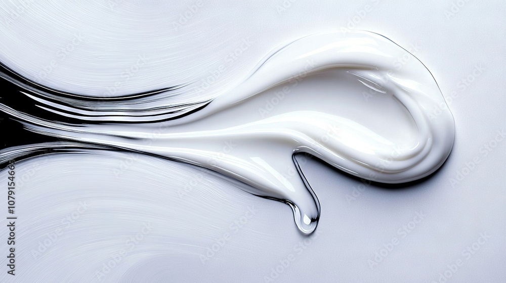 Poster a high-resolution close-up of a clear liquid drop resting on a pristine white surface, featuring a s