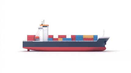 Shipping container in maritime transport flat design side view industrial theme 3D illustration, isolated on white background