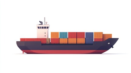 Shipping container in maritime transport flat design side view industrial theme 3D illustration, isolated on white background