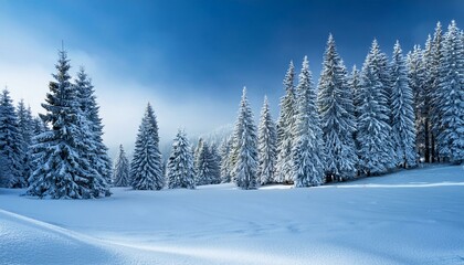 Winter background landscape with fir trees and pines in snow