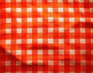 checkered orange and white gingham style tablecloth fabric texture plaid pattern background wallpaper