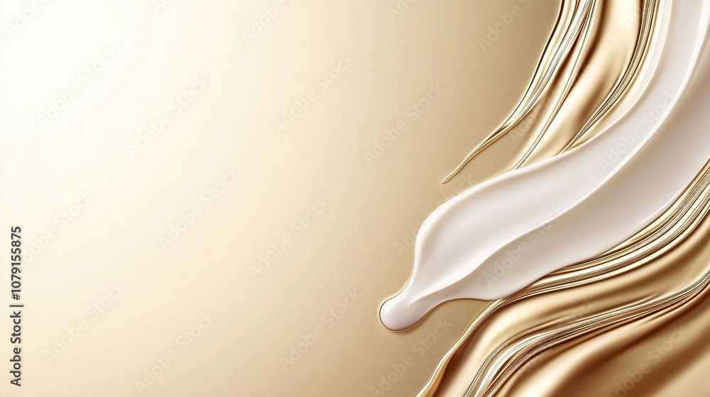 Poster a close-up of a white and golden background with a wave pattern at the bottom, and the bottom corner