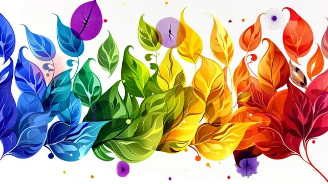 A vivid display of leaves in various colors blends harmoniously, featuring swirling patterns that create an artistic and lively composition, ideal for inspiration