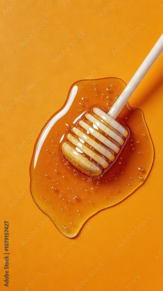 Aufkleber a zoomed-in picture of a honeycomb with a toothbrush protruding from it on top of an orange backgrou