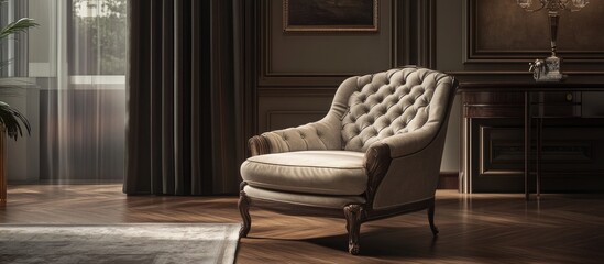 Classic armchair positioned elegantly on polished wooden flooring showcasing timeless interior design