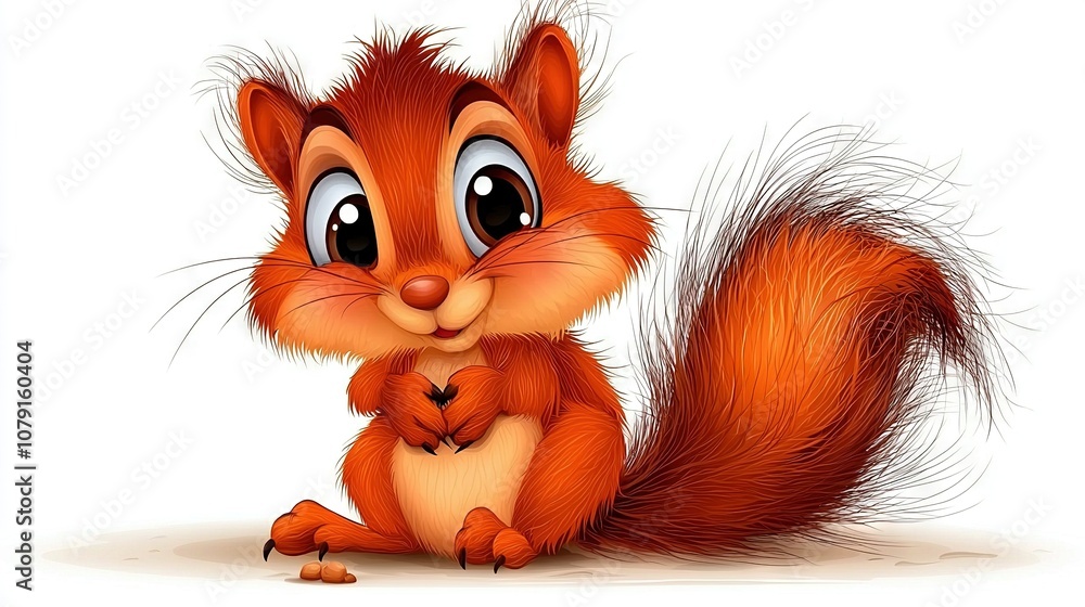 Poster a high-resolution, close-up photo of a squirrel on a solid white background, with a masking layer to