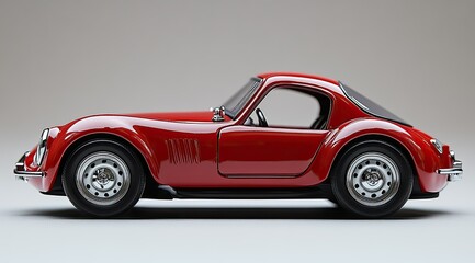 Obraz premium A classic red sports car, a coupe, side view on a white background.