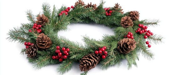 Christmas wreath adorned with pinecones and red berries festive decoration for holiday cheer