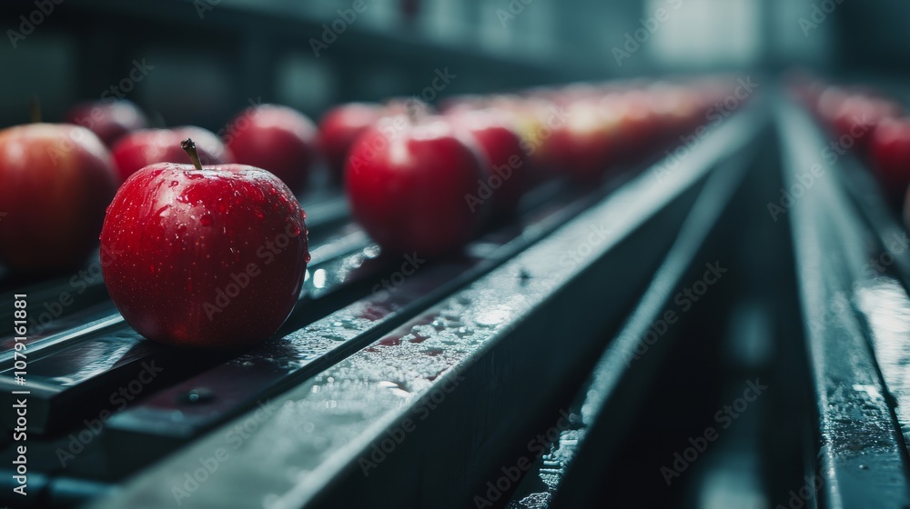 Poster an advanced conveyor belt system in an apple processing factory is vital for sorting and inspecting 