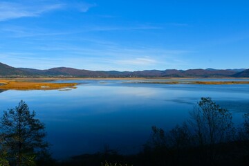 Scenic view of intermittent karst Cerkniško jezero lake in Notranjska, Slovenia