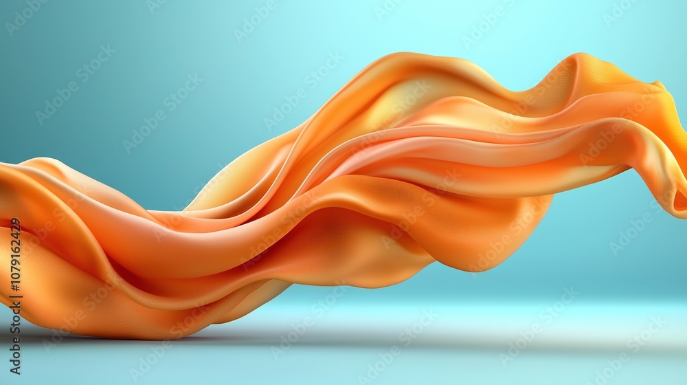 Poster an orange fabric flows on a blue background with a shadow optimize