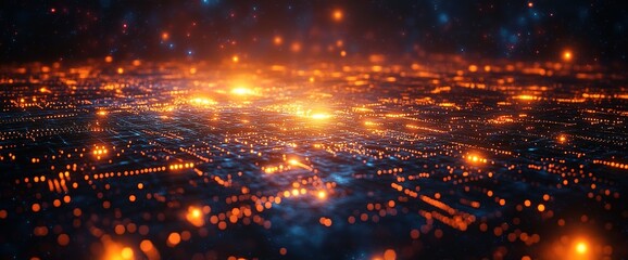 Obraz premium Abstract background with glowing lights and lines, resembling a futuristic city or a complex network.