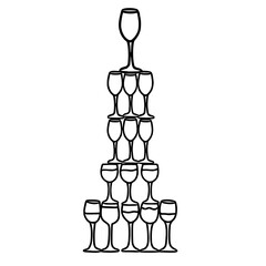 Champagne glasses tower Hand drawn New Years Eve Celebration party graphic illustration isolated on white background color editable 