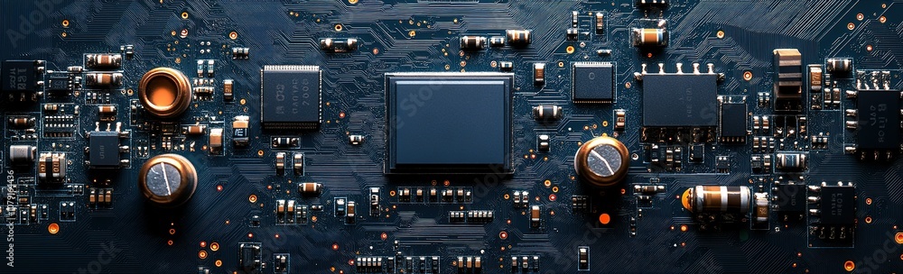 Poster close-up of a circuit board with intricate details and components.